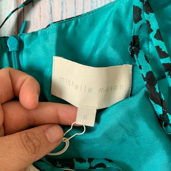 Michelle Mason teal and black leaopard print midi dress 100% silk nwt - Picture 10 of 14